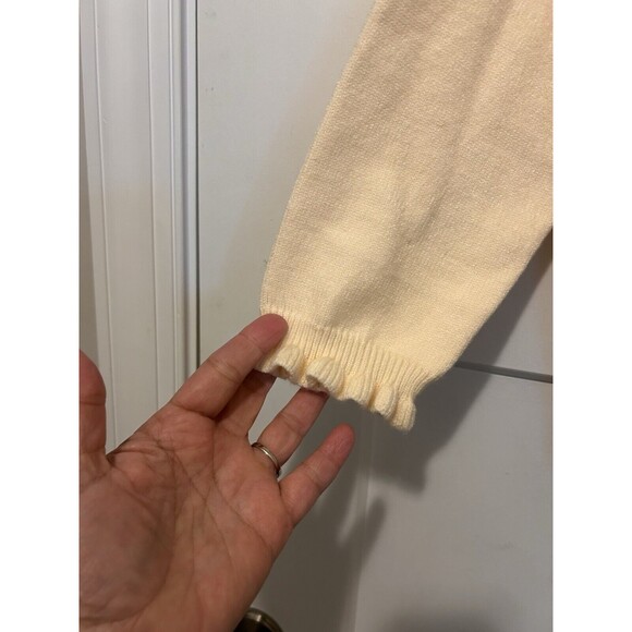 BTFBM SWEATER WOMENS SIZE Large BUTTON UP LONG SLEEVE Cream Ruffle Long Sleeves - Picture 3 of 6